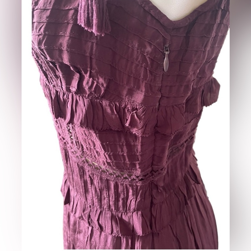 NWT Sea New York Maroon/Plum Poppy Pintuck Tassel Layered Midi Dress Sz 2 - Picture 7 of 15